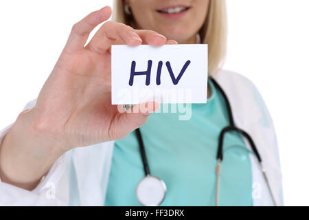 HIV AIDS diagnosis disease ill illness healthy health doctor with sign Stock Photo