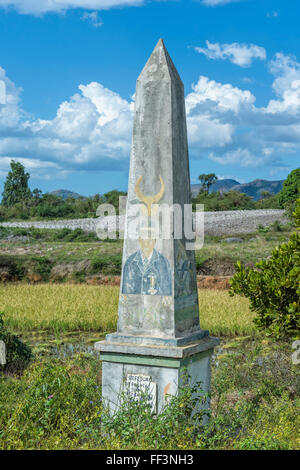 Funeral stele along the road, Fort Dauphin, Toliara Province, Madagascar Stock Photo