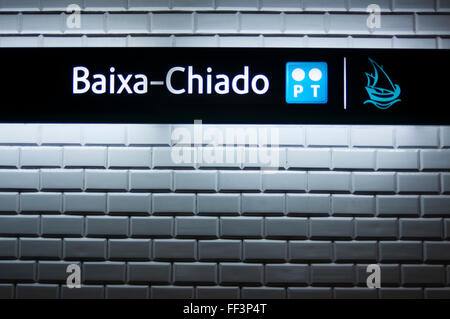 Platform details at Baixa Chiado metro station Lisbon Portugal Stock Photo
