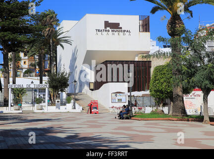 Municipal theatre Paseo Alameda pedestrianised street, Tarifa, Cadiz province, Spain Stock Photo