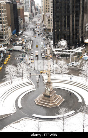 Columbus Circle in a Snowstorm, NYC, USA  2016 Stock Photo