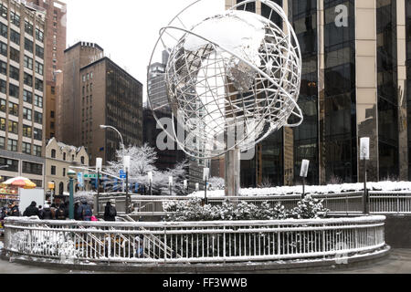 Columbus Circle in a Snowstorm, NYC, USA  2016 Stock Photo