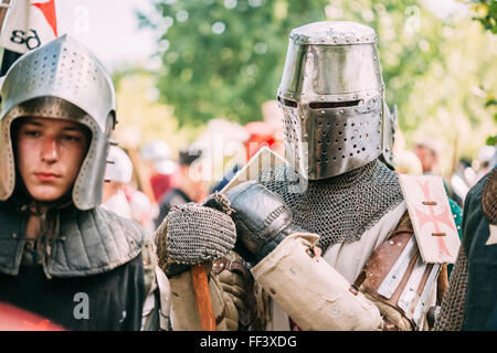 MINSK - JUL 19: Warrior Knight participant of VI festival of medieval culture 'Our Grunwald', dedicated to 604 anniversary of Ba Stock Photo