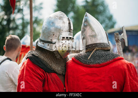 MINSK - JUL 19: Warrior Knight participant of VI festival of medieval culture 'Our Grunwald', dedicated to 604 anniversary of Ba Stock Photo