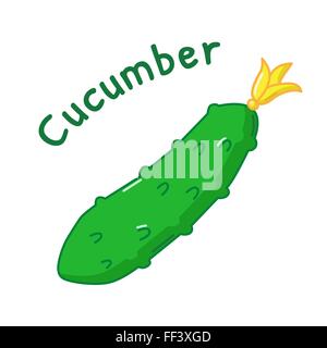 Isolated icon of raw cucumber with name Stock Vector