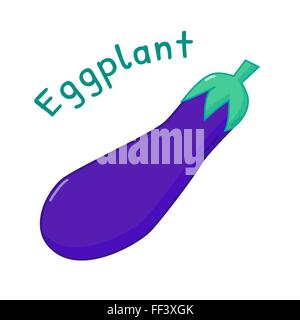 Isolated icon of raw eggplant with name Stock Vector