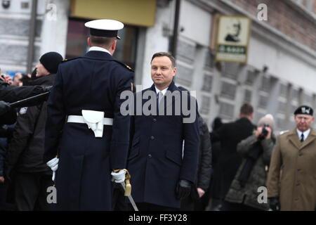 Puck, Poland 10th, February 2016 President Andrzej Duda attends the 96th anniversary of the Poland's Wedding to the Sea in Puck. Poland's Wedding to the Sea ceremony was established in 1920 to celebrate and symbolize restored Polish access to the Baltic Sea, which was lost in 1793 due to the Partitions of Poland. Credit:  Michal Fludra/Alamy Live News Stock Photo