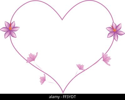 Love Concept, Illustration of Purple Saffron Crocus Blossoms Forming in Heart Shape Isolated on White Background. Stock Vector