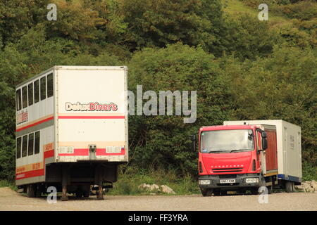 Catering truck on set of Bollywood movie,Lulworth,Dorset,UK Stock Photo