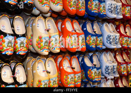 Tourist gift shop with wooden / wood souvenir clogs for sale to tourists and visitors. Zaanse Schans, Holland, Netherlands Stock Photo