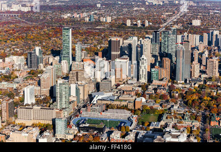 Aerial of Toronto Bloor and Yonge Street showing Varsity Stadium and University of Toronto. Stock Photo