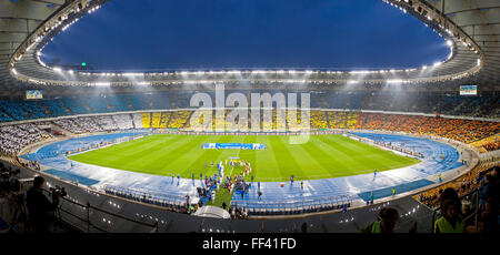 Panoramic view of Olympic stadium (NSC Olimpiysky) during Ukraine Championship game between FC Dynamo Kyiv and FC Shakhtar Stock Photo