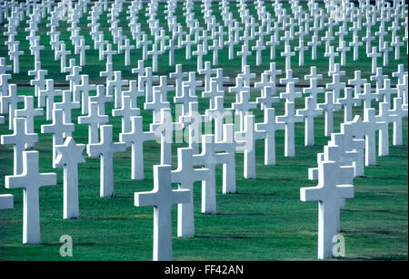 These white marble crosses and Stars of David at the Manila American Cemetery and Memorial in the Philippines are some of the 17,097 headstones marking the burial sites of members of U.S. Forces who died during World War II in Southeast Asia. Stock Photo
