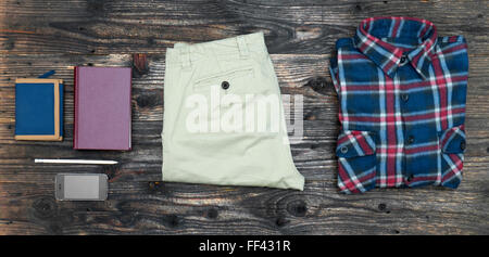 Men's casual outfit on wooden background Stock Photo