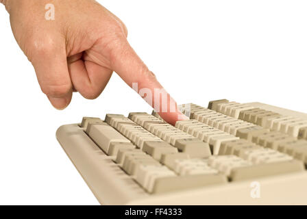 Finger Pressing Keyboard Key Isolated On White Stock Photo