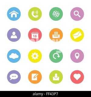 [EPS10] Colorful simple flat icon set 1 on circle - for web design, user interface UI, infographic and mobile application Stock Vector