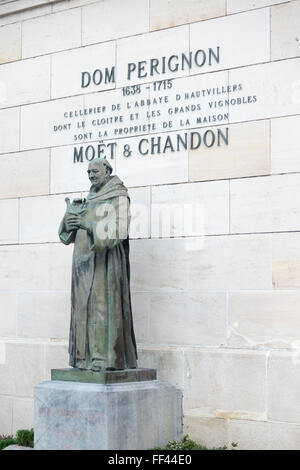 A statue of Dom Perignon at the Moet and Chandon Champagne house in Epernay France Stock Photo