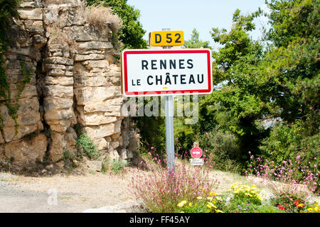 Rennes le Chateau Village Sign - France Stock Photo