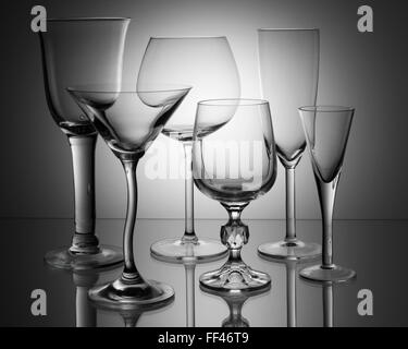 Empty glasses of different kind Stock Photo