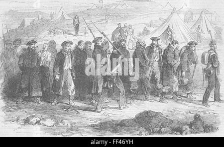 RUSSIA Russian prisoners brought into camp 1855. Illustrated Times Stock Photo