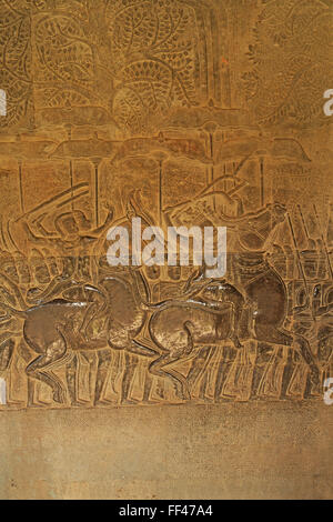 Part of the sculpted stone base relief, southern gallery, Angkor Wat, near Siem Reap, Cambodia, Asia Stock Photo