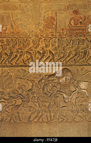 Part of the sculpted stone base relief, southern gallery, Angkor Wat, near Siem Reap, Cambodia, Asia Stock Photo