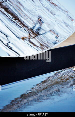 Close up view of a section of the Sky Mirror at the Nottingham Playhouse. Stock Photo