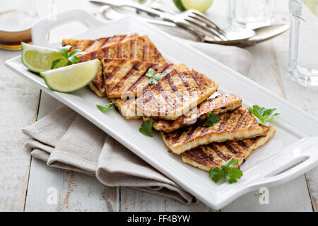 Grilled fried tofu on a plate Stock Photo