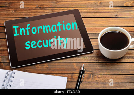 Information security words on digital tablet Stock Photo