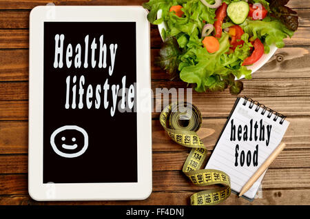 Healthy food words on notepad Stock Photo