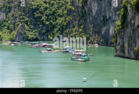 Floating village in the Gulf of Tonkin Halong Bay, Vietnam, Asia Stock Photo