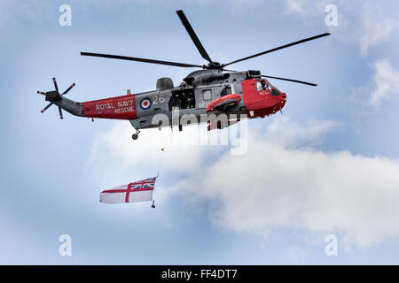 Royal Navy Search and Rescue Sea King opening the Air Day at RNAS Yeovilton 2015. Stock Photo