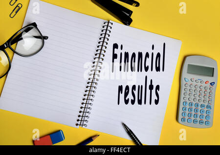 Financial results words on notebook Stock Photo