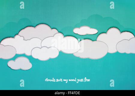 cartoon style cloudscape and blue sky over textured paper. vector poster design. environment and weather concept Stock Vector