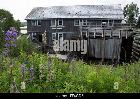 The saw mill at Sherbrooke Village in Nova Scotia, Canada. The historic building is powered by water. Stock Photo