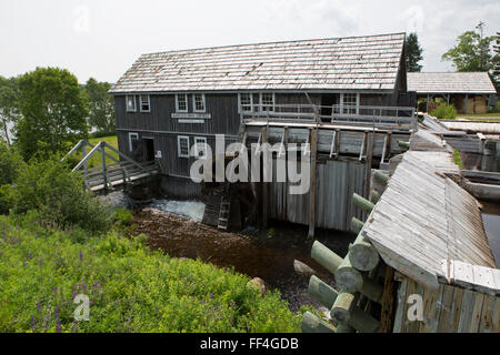 The saw mill at Sherbrooke Village in Nova Scotia, Canada. The historic building is powered by water. Stock Photo