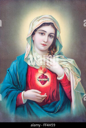 SEBECHLEBY, SLOVAKIA - JULY 27, 2015: Typical catholic image of heart of Virgin Mary from Slovakia, by unknown artist 20th cent. Stock Photo