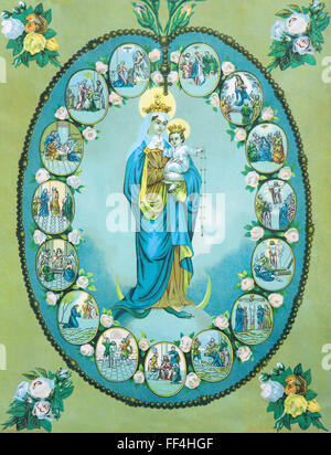 SEBECHLEBY, SLOVAKIA - JULY 27, 2015: Typical catholic image of Virgin Mary of Rosary from Slovakia,by unknown artist 19th cent. Stock Photo