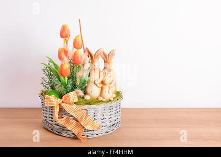 Easter floral home decoration on the table. Homemade arrangement. Stock Photo