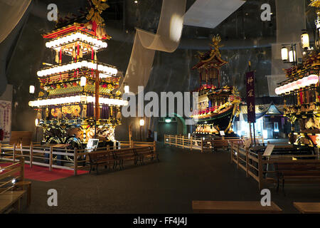 Life size floats displayed inside Matsuri no Mori (Festival Forest) in Takayama Stock Photo