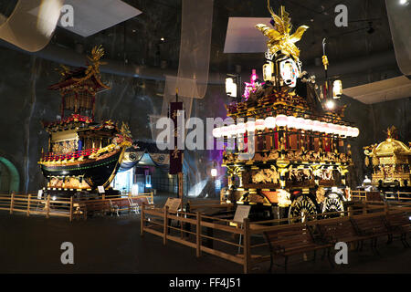 Life size floats displayed inside Matsuri no Mori (Festival Forest) in Takayama Stock Photo