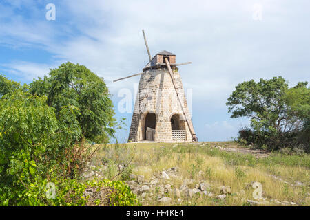 Restored windmill at Betty's Hope, a former sugar plantation, now an outdoor museum, Antigua, Antigua and Barbuda, West Indies Stock Photo