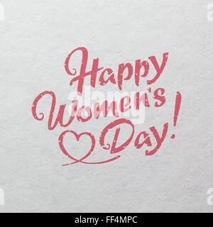 Happy Women's Day hand drawn lettering on watercolor paper texture for your design Stock Vector