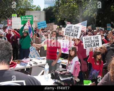 Union protest rally Downtown Los Angeles, CA California Stock Photo