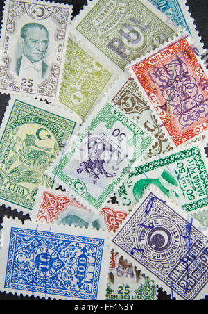 Stack of Turkish revenue stamps printed in Turkey circa 1970 Stock Photo