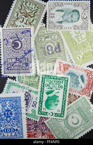 Stack of Turkish revenue stamps printed in Turkey circa 1970 Stock Photo