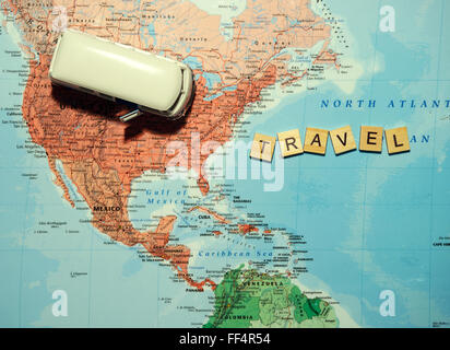 travel planning on map background Stock Photo
