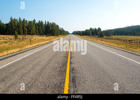 Highway passing through the Bighorn Mountains in Wyoming Stock Photo