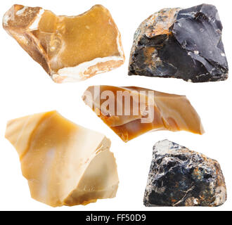 macro shooting of natural mineral stone - set of flint rock stones isolated on white background Stock Photo