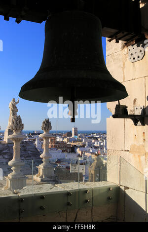 Rooftops of buildings in Barrio de la Vina, looking west from cathedral bell tower, Cadiz, Spain Stock Photo